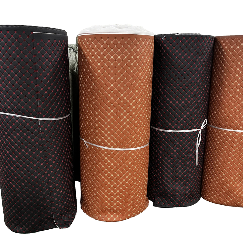 Quilted Embroidery PVC Leather With Foam And Nonwoven Backing For Car Seat Cover
